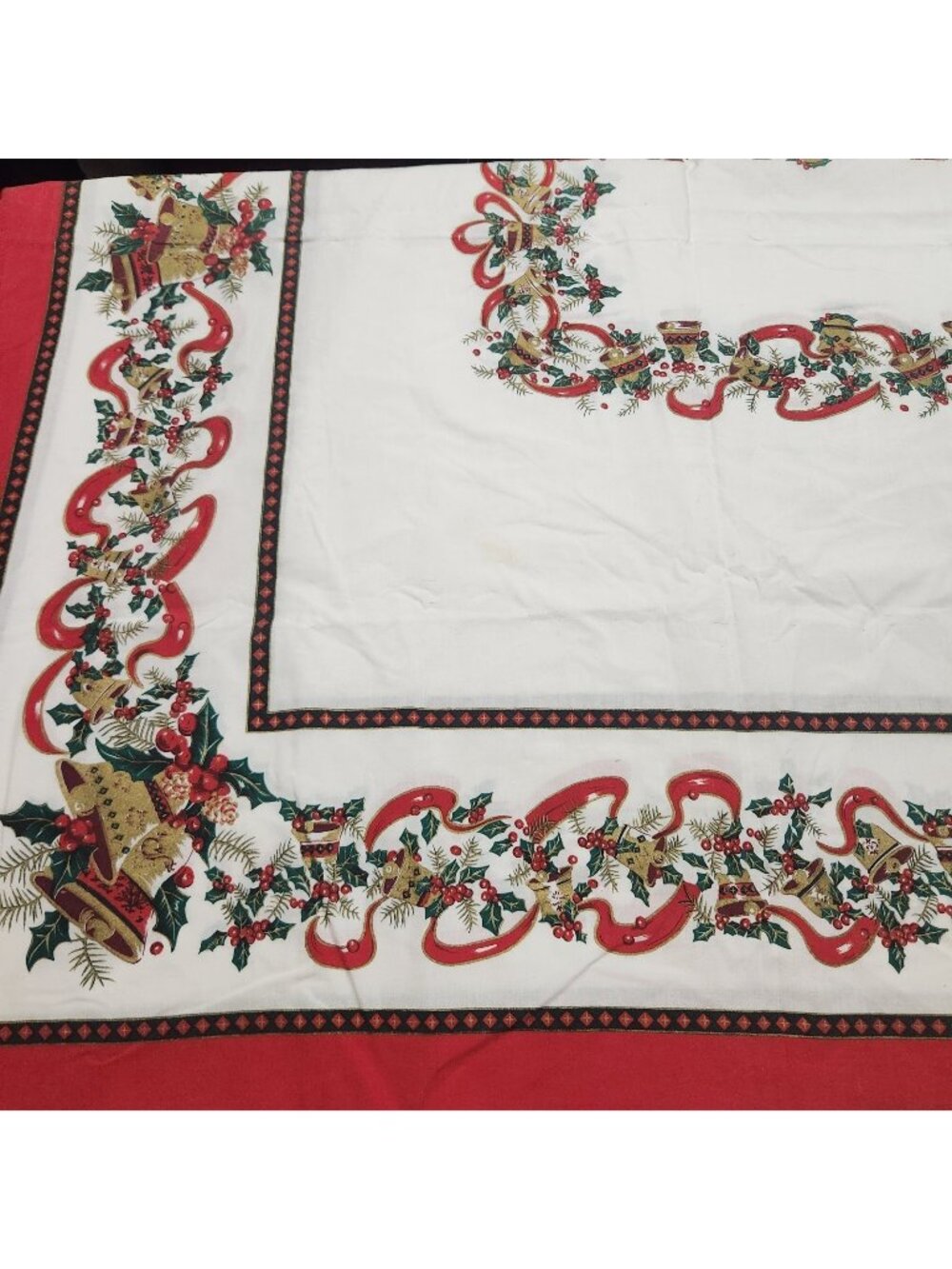 Vintage Christmas Bells Long Tablecloth Made in Spain 57.5 x 100